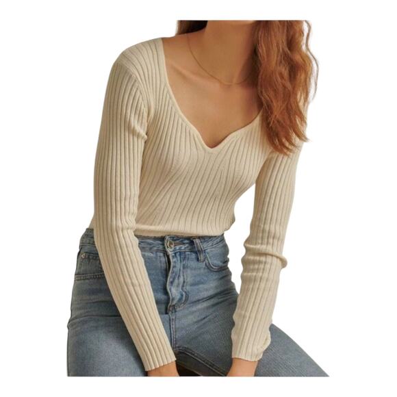L Space Camryn Top Ivory Ribbed Sweater Long Sleeve Women's Size Small NWT - Picture 15 of 16